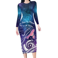 New Zealand Mother's Day Long Sleeve Bodycon Dress Maori Hari Ra Mama LT7 Long Dress Galaxy - Polynesian Pride