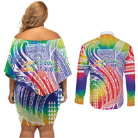 Aloha Pride Rainbow Tie Dye Couples Matching Off Shoulder Short Dress and Long Sleeve Button Shirt Humpback Whale - Love is Love