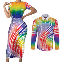 Aloha Pride Rainbow Tie Dye Couples Matching Short Sleeve Bodycon Dress and Long Sleeve Button Shirt Humpback Whale - Love is Love LT7 Colorful - Polynesian Pride