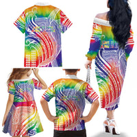 Aloha Pride Rainbow Tie Dye Family Matching Off The Shoulder Long Sleeve Dress and Hawaiian Shirt Humpback Whale - Love is Love LT7 - Polynesian Pride