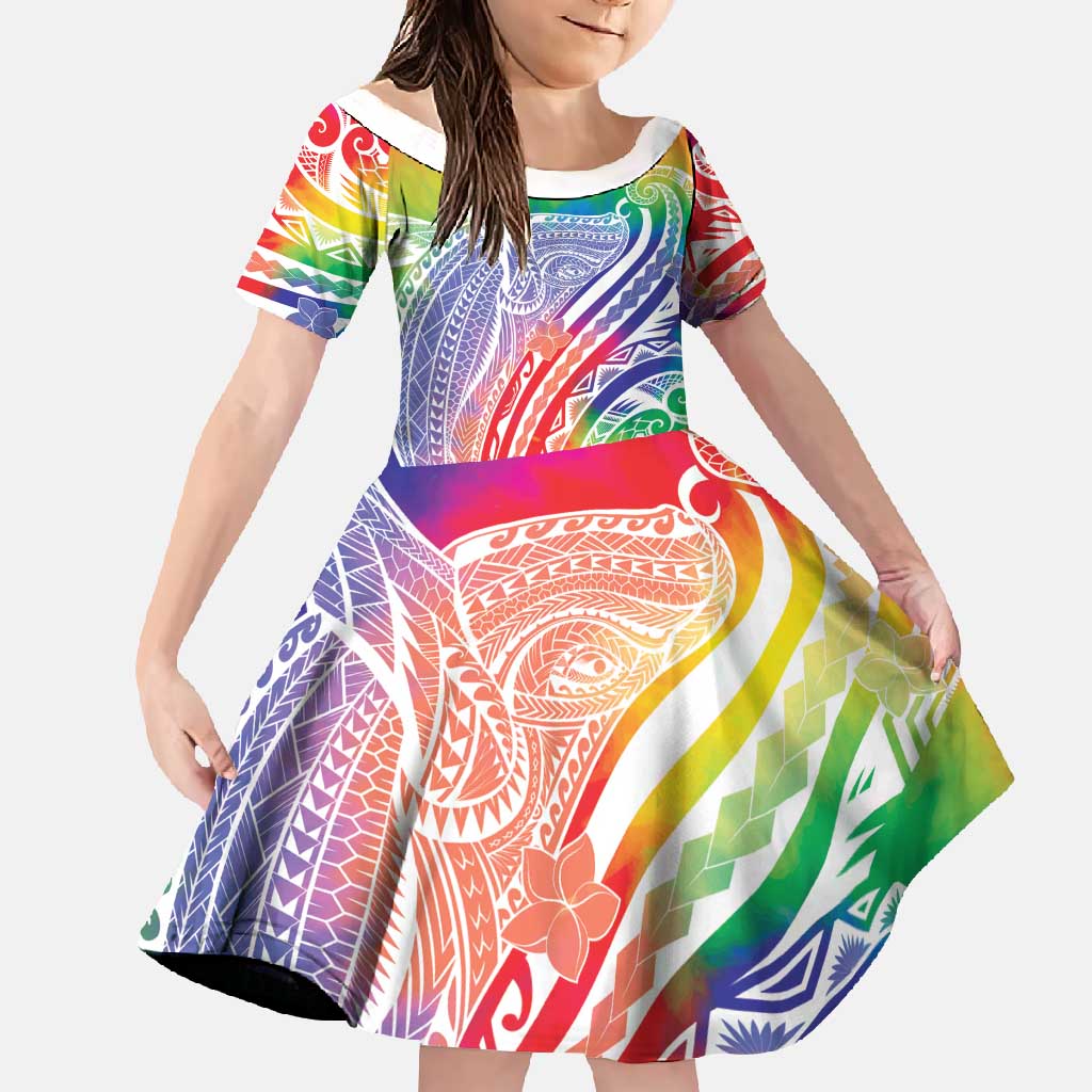 Aloha Pride Rainbow Tie Dye Family Matching Off Shoulder Maxi Dress and Hawaiian Shirt Humpback Whale - Love is Love LT7 Daughter's Dress Colorful - Polynesian Pride