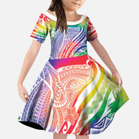 Aloha Pride Rainbow Tie Dye Family Matching Off Shoulder Maxi Dress and Hawaiian Shirt Humpback Whale - Love is Love LT7 Daughter's Dress Colorful - Polynesian Pride