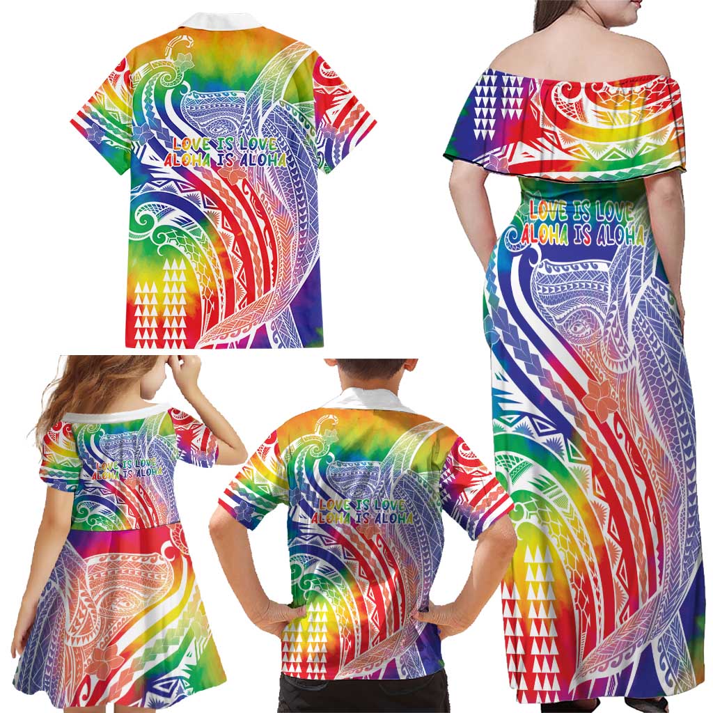 Aloha Pride Rainbow Tie Dye Family Matching Off Shoulder Maxi Dress and Hawaiian Shirt Humpback Whale - Love is Love LT7 - Polynesian Pride