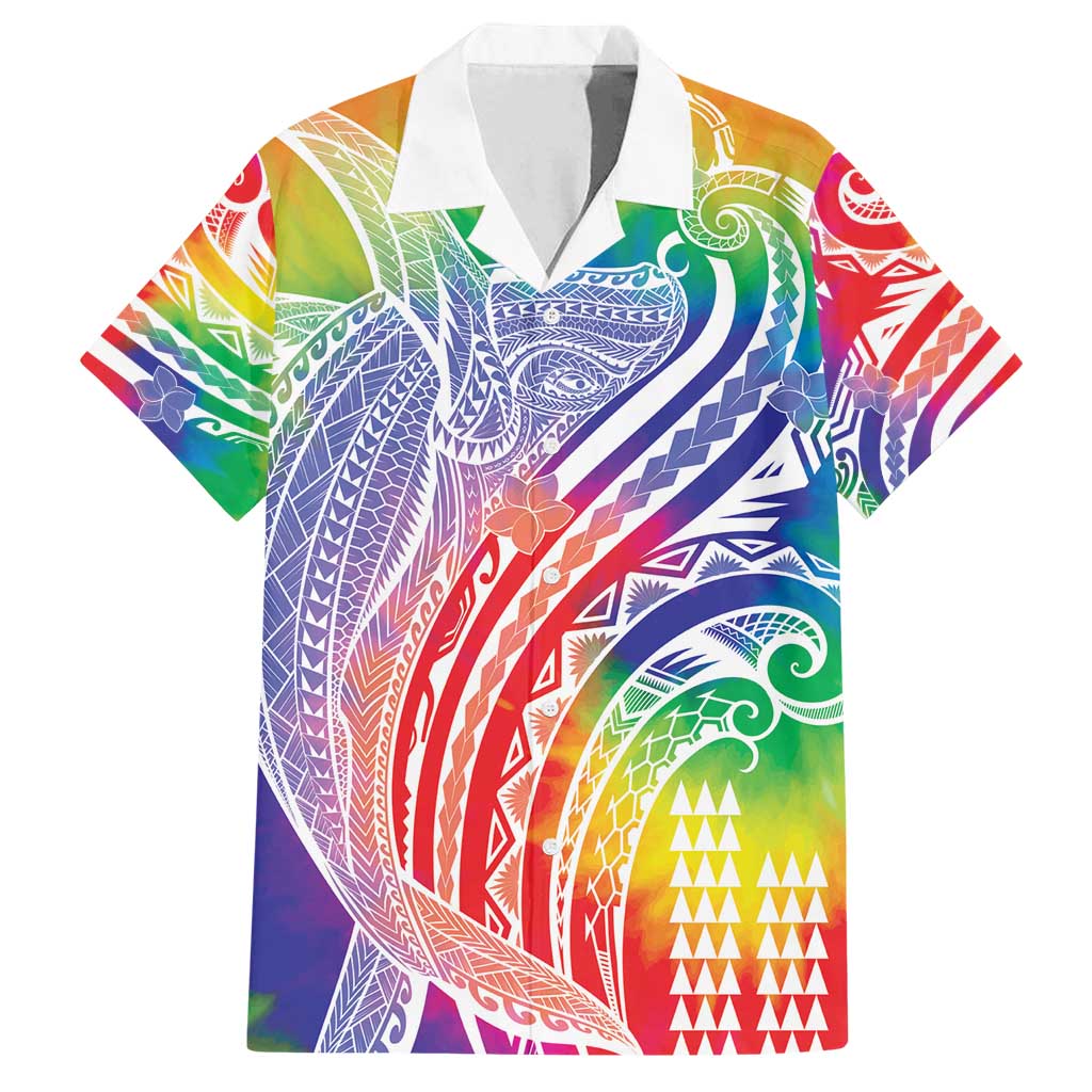 Aloha Pride Rainbow Tie Dye Family Matching Off Shoulder Maxi Dress and Hawaiian Shirt Humpback Whale - Love is Love LT7 Dad's Shirt - Short Sleeve Colorful - Polynesian Pride