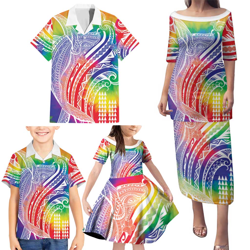 Aloha Pride Rainbow Tie Dye Family Matching Puletasi and Hawaiian Shirt Humpback Whale - Love is Love LT7 - Polynesian Pride