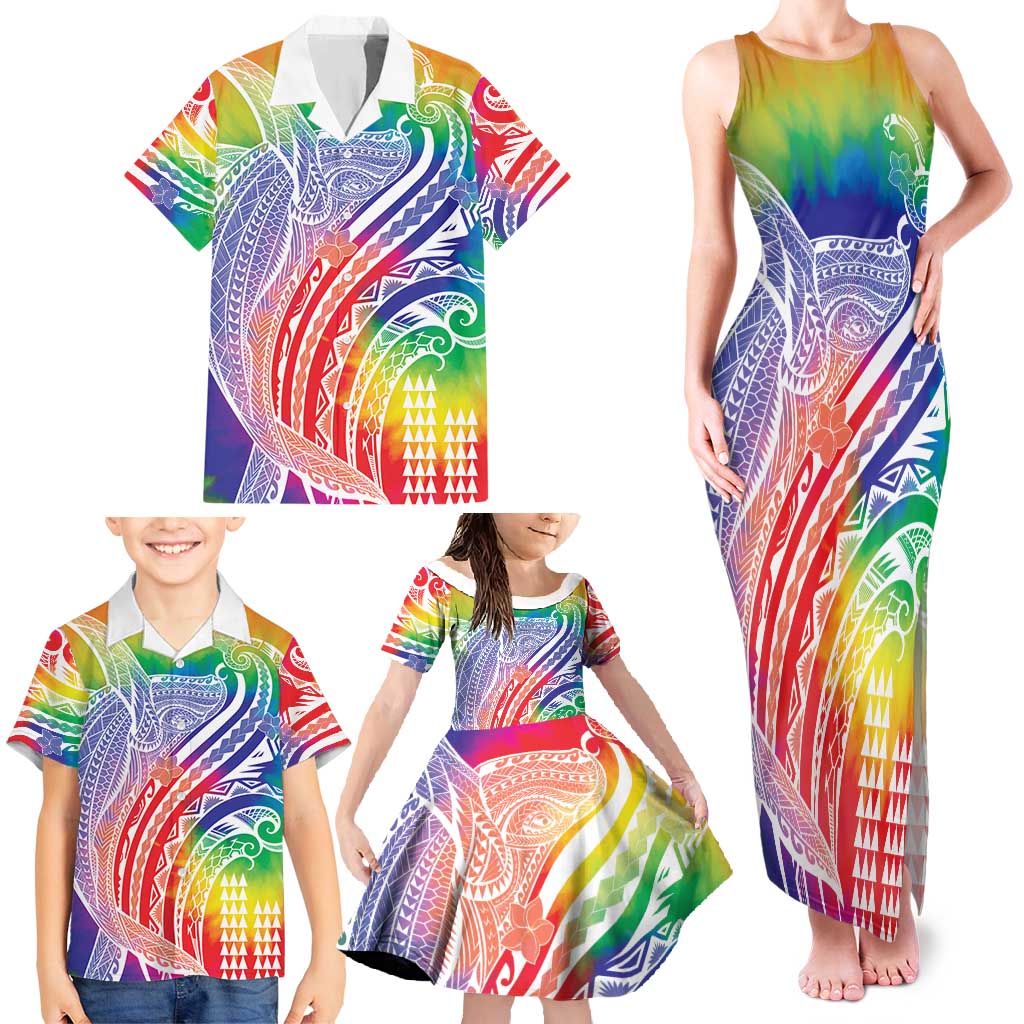 Aloha Pride Rainbow Tie Dye Family Matching Tank Maxi Dress and Hawaiian Shirt Humpback Whale - Love is Love LT7 - Polynesian Pride