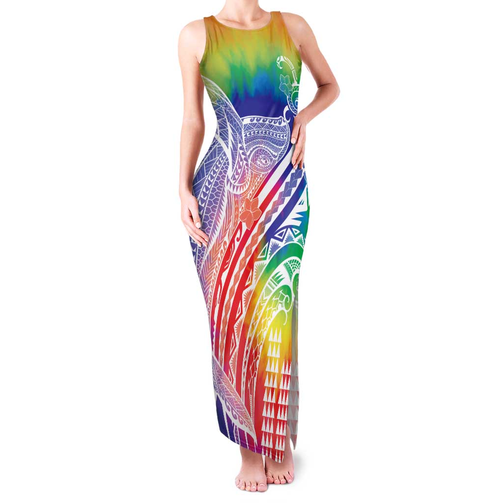 Aloha Pride Rainbow Tie Dye Family Matching Tank Maxi Dress and Hawaiian Shirt Humpback Whale - Love is Love LT7 Mom's Dress Colorful - Polynesian Pride