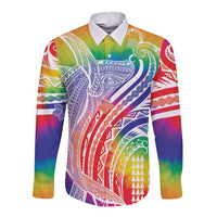 Aloha Pride Rainbow Tie Dye Long Sleeve Button Shirt Humpback Whale - Love is Love