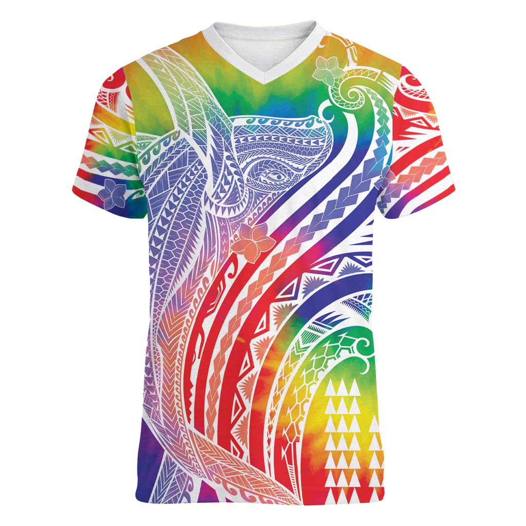 Aloha Pride Rainbow Tie Dye Women V-Neck T-Shirt Humpback Whale - Love is Love