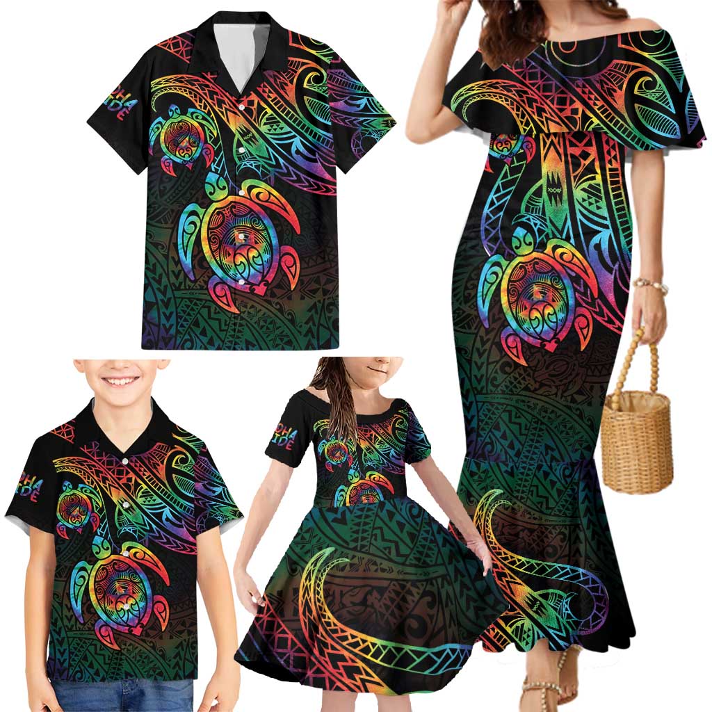 Hawaii Pride Family Matching Mermaid Dress and Hawaiian Shirt Rainbow Swirls LT7 - Polynesian Pride
