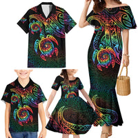 Hawaii Pride Family Matching Mermaid Dress and Hawaiian Shirt Rainbow Swirls LT7 - Polynesian Pride