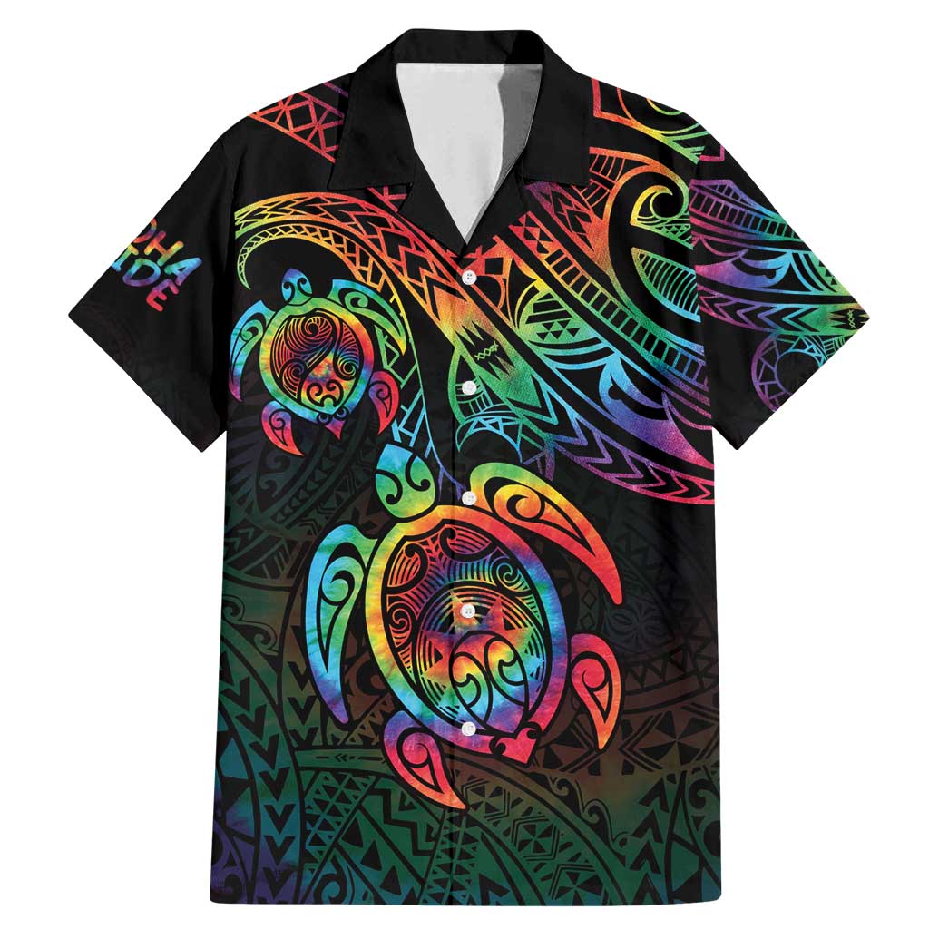 Hawaii Pride Family Matching Mermaid Dress and Hawaiian Shirt Rainbow Swirls LT7 Dad's Shirt - Short Sleeve Colorful - Polynesian Pride