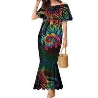 Hawaii Pride Family Matching Mermaid Dress and Hawaiian Shirt Rainbow Swirls LT7 Mom's Dress Colorful - Polynesian Pride