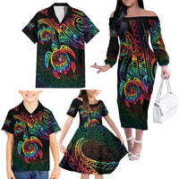 Hawaii Pride Family Matching Off The Shoulder Long Sleeve Dress and Hawaiian Shirt Rainbow Swirls LT7 - Polynesian Pride