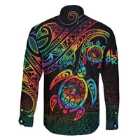 Hawaii Pride Family Matching Off The Shoulder Long Sleeve Dress and Hawaiian Shirt Rainbow Swirls LT7 - Polynesian Pride