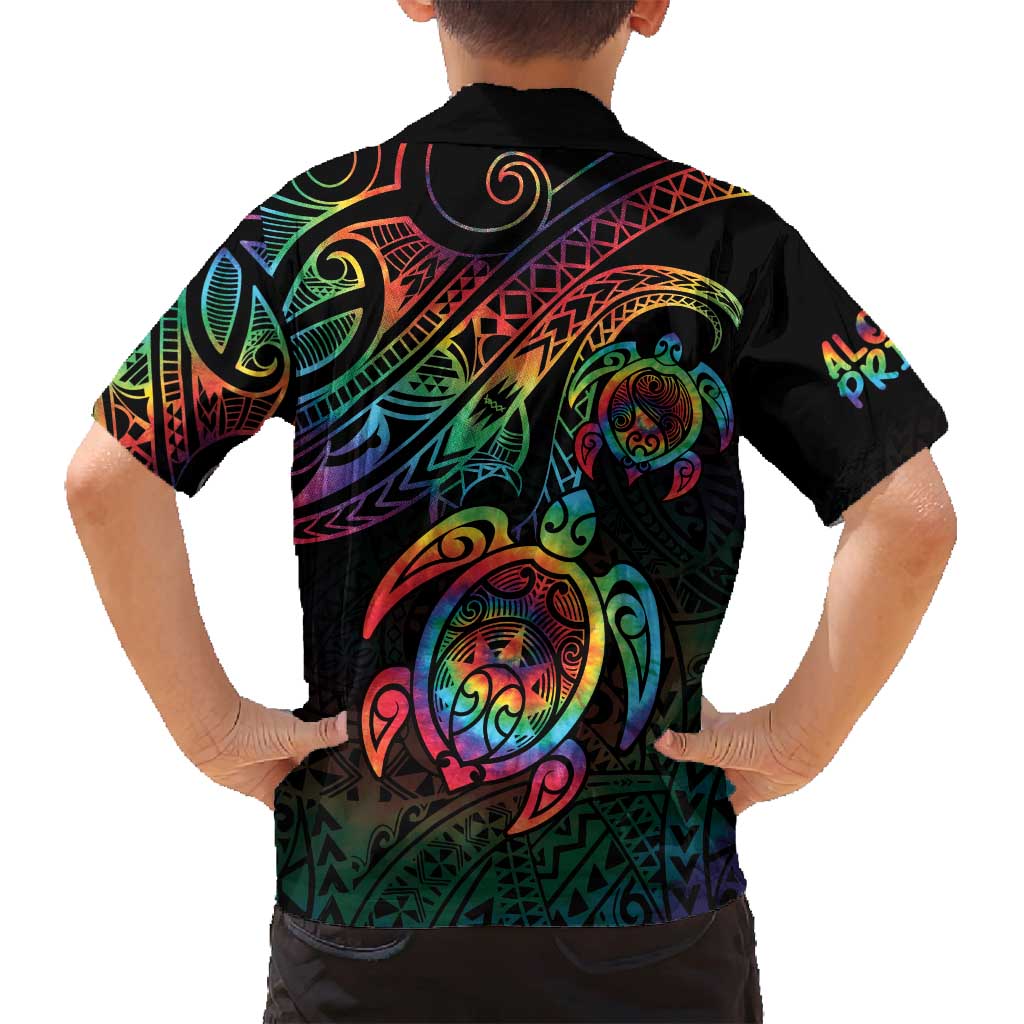 Hawaii Pride Family Matching Off Shoulder Maxi Dress and Hawaiian Shirt Rainbow Swirls LT7 - Polynesian Pride