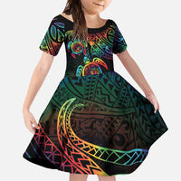 Hawaii Pride Family Matching Off Shoulder Maxi Dress and Hawaiian Shirt Rainbow Swirls LT7 Daughter's Dress Colorful - Polynesian Pride