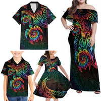 Hawaii Pride Family Matching Off Shoulder Maxi Dress and Hawaiian Shirt Rainbow Swirls LT7 - Polynesian Pride