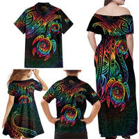 Hawaii Pride Family Matching Off Shoulder Maxi Dress and Hawaiian Shirt Rainbow Swirls LT7 - Polynesian Pride