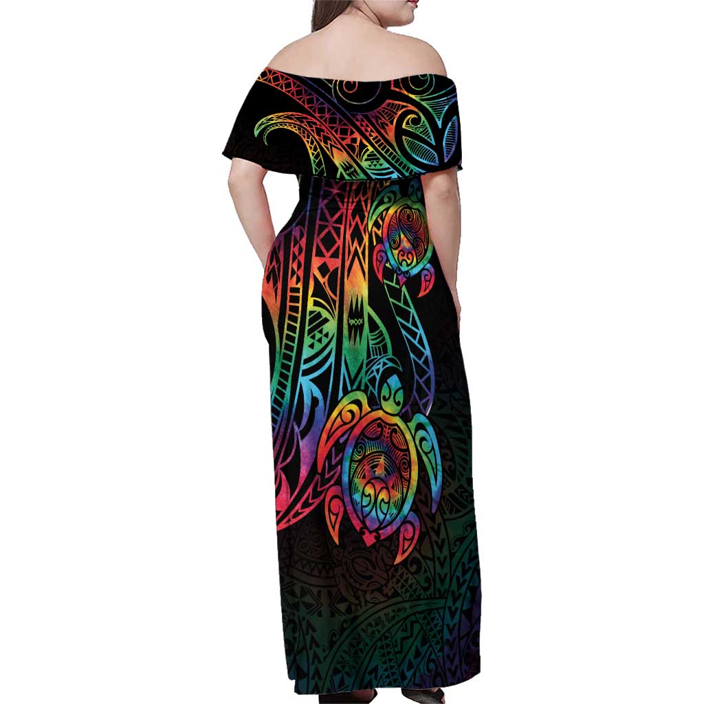 Hawaii Pride Family Matching Off Shoulder Maxi Dress and Hawaiian Shirt Rainbow Swirls LT7 - Polynesian Pride