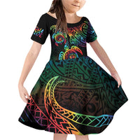 Hawaii Pride Family Matching Off Shoulder Short Dress and Hawaiian Shirt Rainbow Swirls LT7 Daughter's Dress Colorful - Polynesian Pride