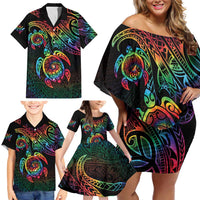 Hawaii Pride Family Matching Off Shoulder Short Dress and Hawaiian Shirt Rainbow Swirls LT7 - Polynesian Pride