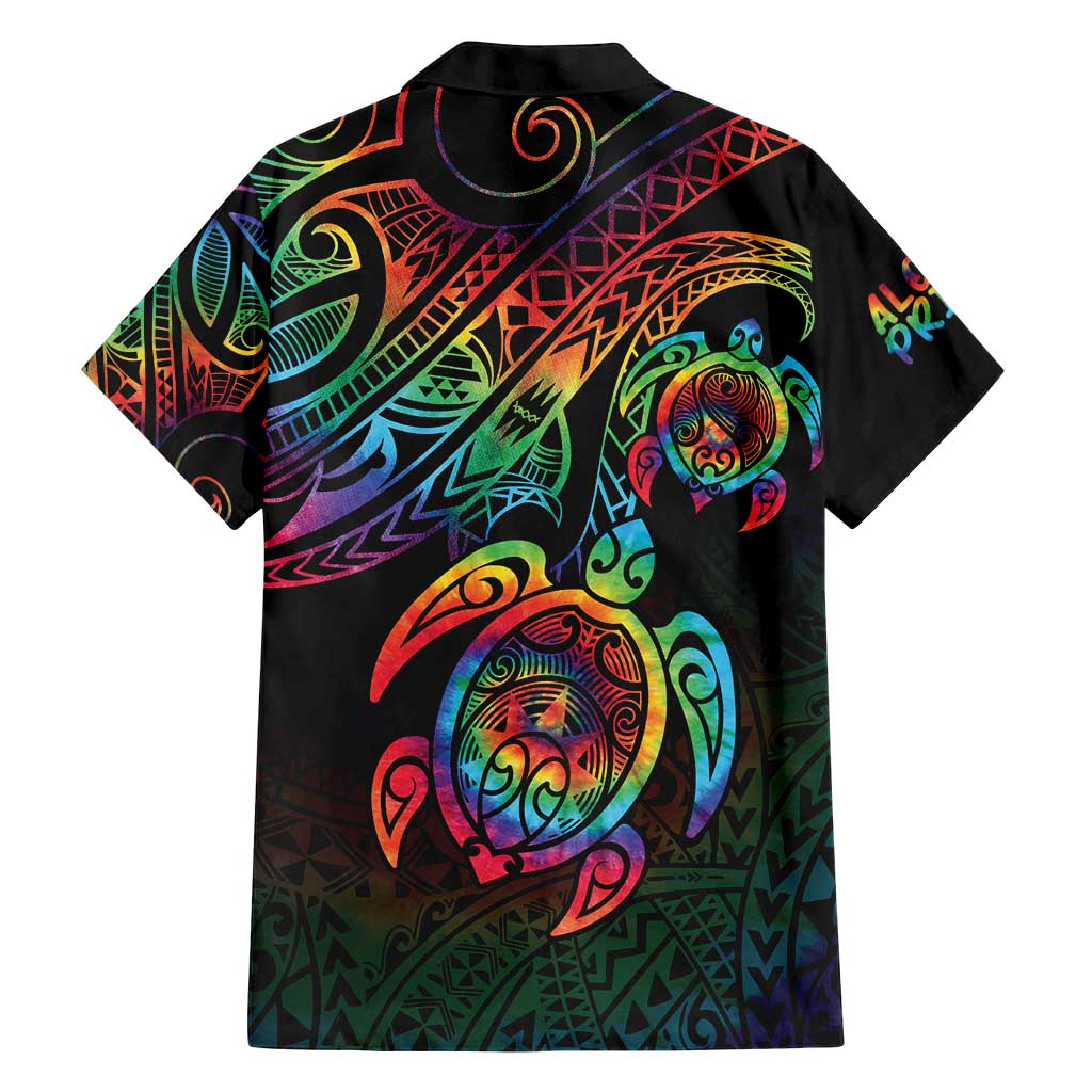 Hawaii Pride Family Matching Off Shoulder Short Dress and Hawaiian Shirt Rainbow Swirls LT7 - Polynesian Pride
