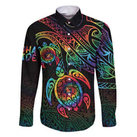 Hawaii Pride Family Matching Off Shoulder Short Dress and Hawaiian Shirt Rainbow Swirls LT7 Dad's Shirt - Long Sleeve Colorful - Polynesian Pride