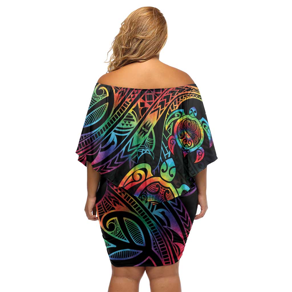Hawaii Pride Family Matching Off Shoulder Short Dress and Hawaiian Shirt Rainbow Swirls LT7 - Polynesian Pride