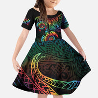 Hawaii Pride Family Matching Summer Maxi Dress and Hawaiian Shirt Rainbow Swirls LT7 Daughter's Dress Colorful - Polynesian Pride