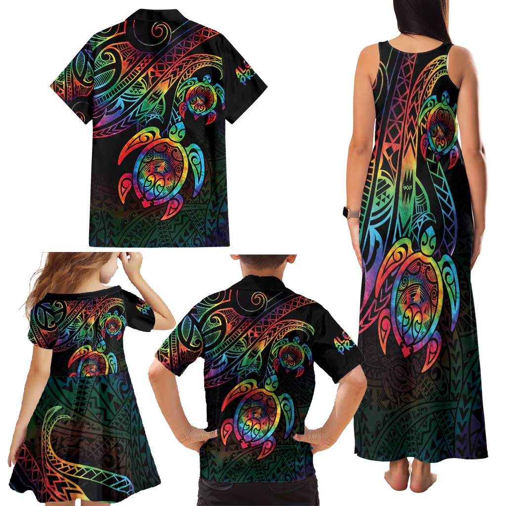 Hawaii Pride Family Matching Tank Maxi Dress and Hawaiian Shirt Rainbow Swirls LT7 - Polynesian Pride