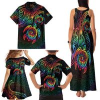 Hawaii Pride Family Matching Tank Maxi Dress and Hawaiian Shirt Rainbow Swirls LT7 - Polynesian Pride