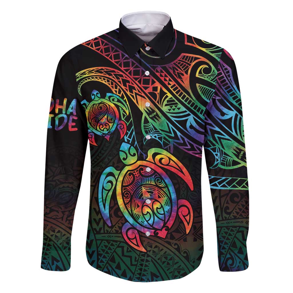 Hawaii Pride Family Matching Tank Maxi Dress and Hawaiian Shirt Rainbow Swirls LT7 Dad's Shirt - Long Sleeve Colorful - Polynesian Pride