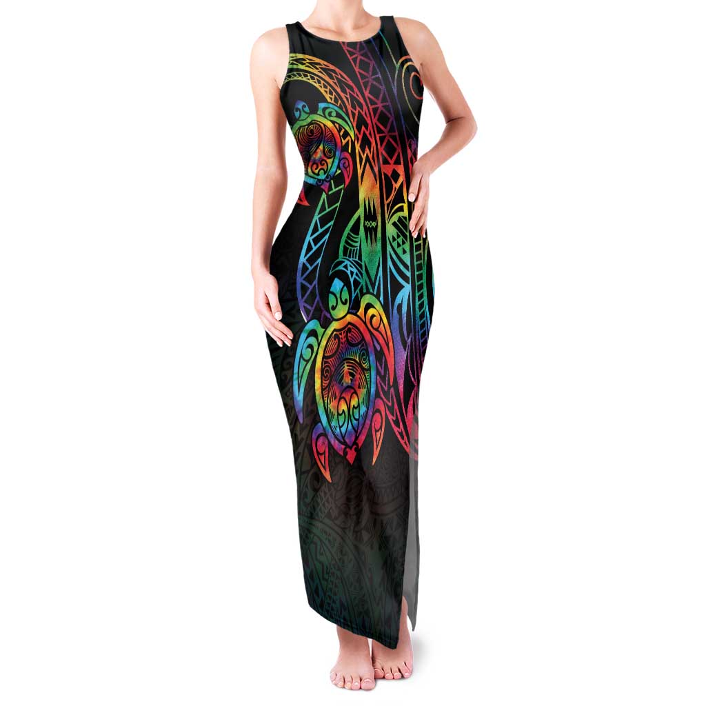 Hawaii Pride Family Matching Tank Maxi Dress and Hawaiian Shirt Rainbow Swirls LT7 Mom's Dress Colorful - Polynesian Pride