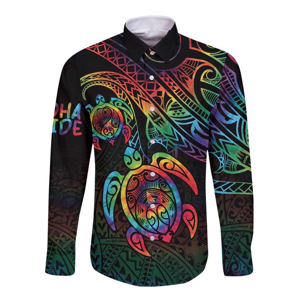 Hawaii Pride Long Sleeve Button Shirt Rainbow Swirls LT7 Unisex Colorful - Polynesian Pride