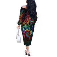 Hawaii Pride Off The Shoulder Long Sleeve Dress Rainbow Swirls LT7 - Polynesian Pride