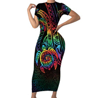 Hawaii Pride Short Sleeve Bodycon Dress Rainbow Swirls LT7 Long Dress Colorful - Polynesian Pride