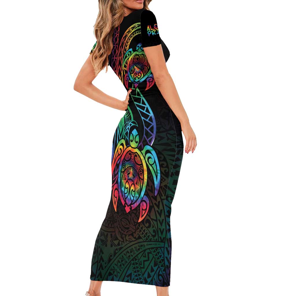 Hawaii Pride Short Sleeve Bodycon Dress Rainbow Swirls LT7 - Polynesian Pride