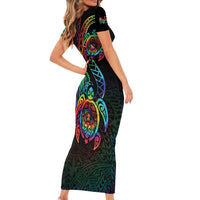 Hawaii Pride Short Sleeve Bodycon Dress Rainbow Swirls LT7 - Polynesian Pride