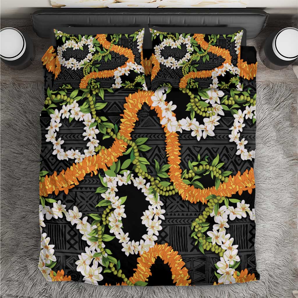 Aloha Festive Hawaii Bedding Set Mokihana - Maile and Ilima on Black LT7 Black - Polynesian Pride