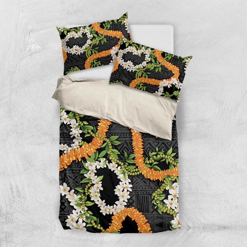 Aloha Festive Hawaii Bedding Set Mokihana - Maile and Ilima on Black LT7 US Twin 172cm x 218cm Black - Polynesian Pride