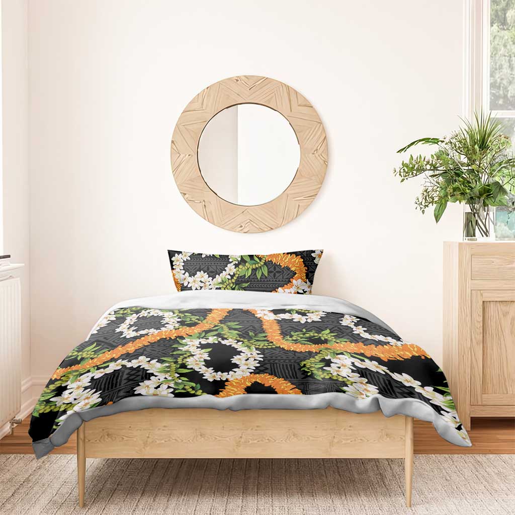 Aloha Festive Hawaii Bedding Set Mokihana - Maile and Ilima on Black LT7 - Polynesian Pride