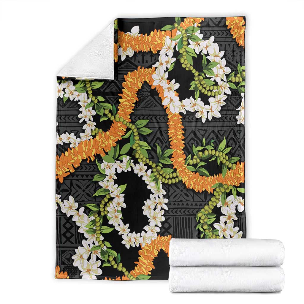 Aloha Festive Hawaii Blanket Mokihana - Maile and Ilima on Black - Polynesian Pride