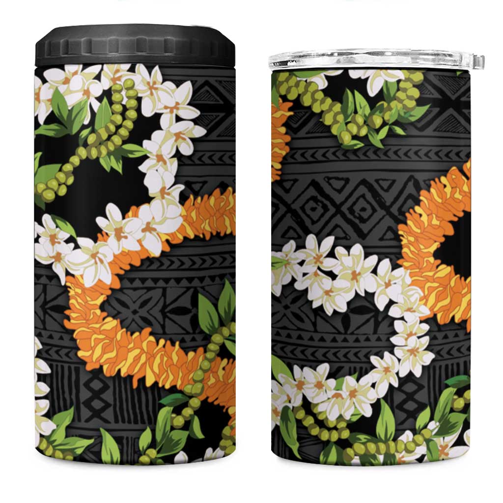 Aloha Festive Hawaii 4 in 1 Can Cooler Tumbler Mokihana - Maile and Ilima on Black LT7 One Size: 16 oz Black - Polynesian Pride