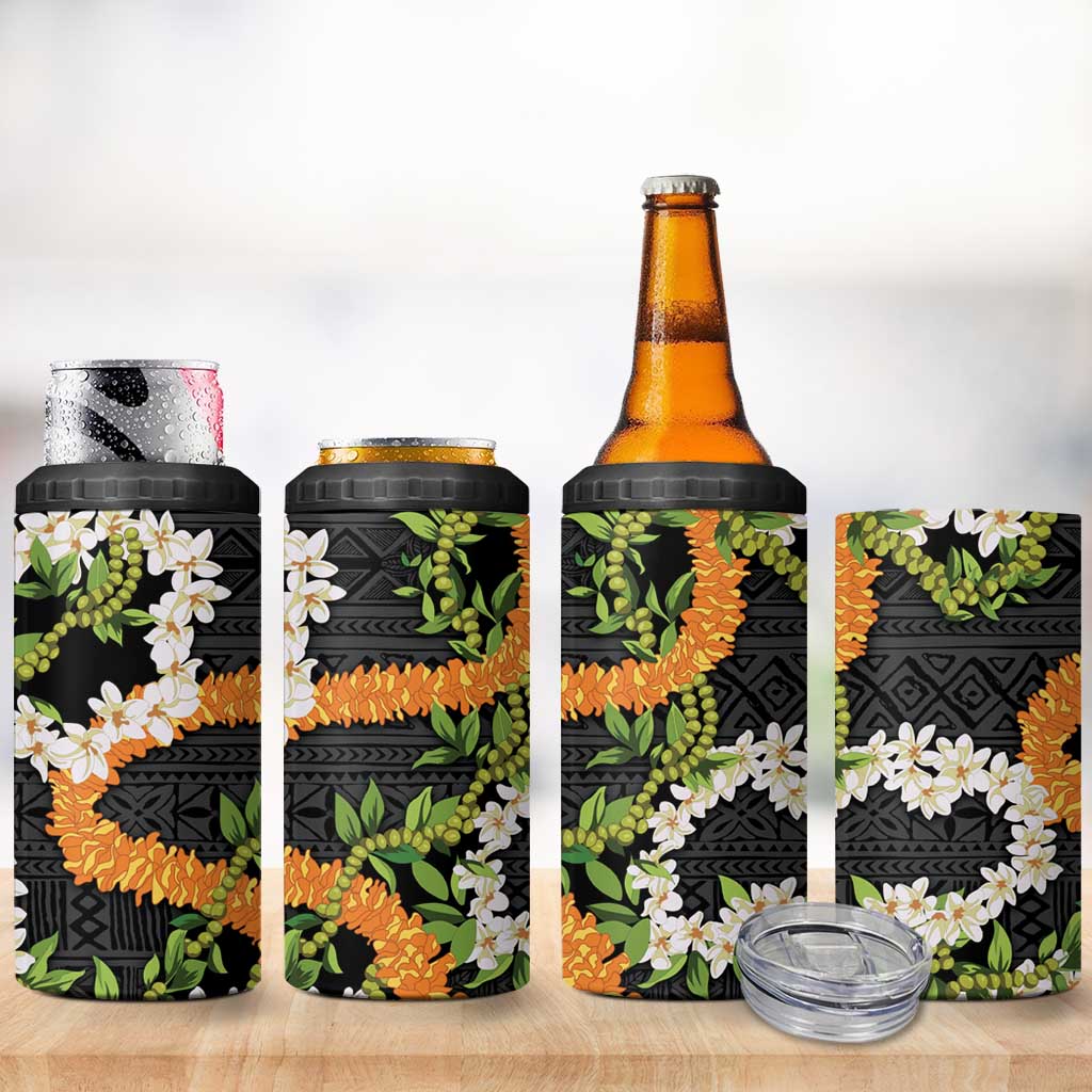 Aloha Festive Hawaii 4 in 1 Can Cooler Tumbler Mokihana - Maile and Ilima on Black LT7 - Polynesian Pride