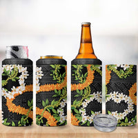 Aloha Festive Hawaii 4 in 1 Can Cooler Tumbler Mokihana - Maile and Ilima on Black LT7 - Polynesian Pride