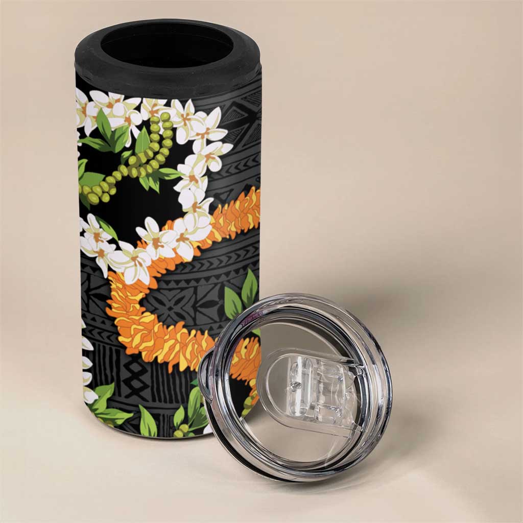 Aloha Festive Hawaii 4 in 1 Can Cooler Tumbler Mokihana - Maile and Ilima on Black LT7 - Polynesian Pride