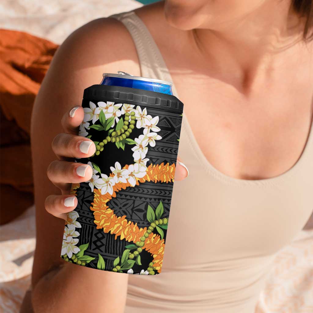 Aloha Festive Hawaii 4 in 1 Can Cooler Tumbler Mokihana - Maile and Ilima on Black LT7 - Polynesian Pride