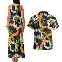 Aloha Festive Hawaii Couples Matching Tank Maxi Dress and Hawaiian Shirt Mokihana - Maile and Ilima on Black LT7 - Polynesian Pride