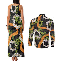 Aloha Festive Hawaii Couples Matching Tank Maxi Dress and Long Sleeve Button Shirt Mokihana - Maile and Ilima on Black LT7 - Polynesian Pride